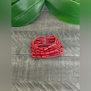Red and Turquoise Beaded Bracelet